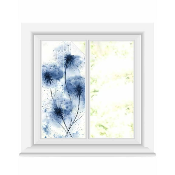 Window Privacy Film Flowers Dandelion Stained Glass Window Film Decorative Sun Block Window Cover Farmhouse Pastoral Blossom Flowers Window Clings Static Adhesive Sticker for Bathroom 17.7"x39.3"