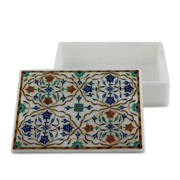 White Marble Inlay Jewellery Box Marquetry Work 