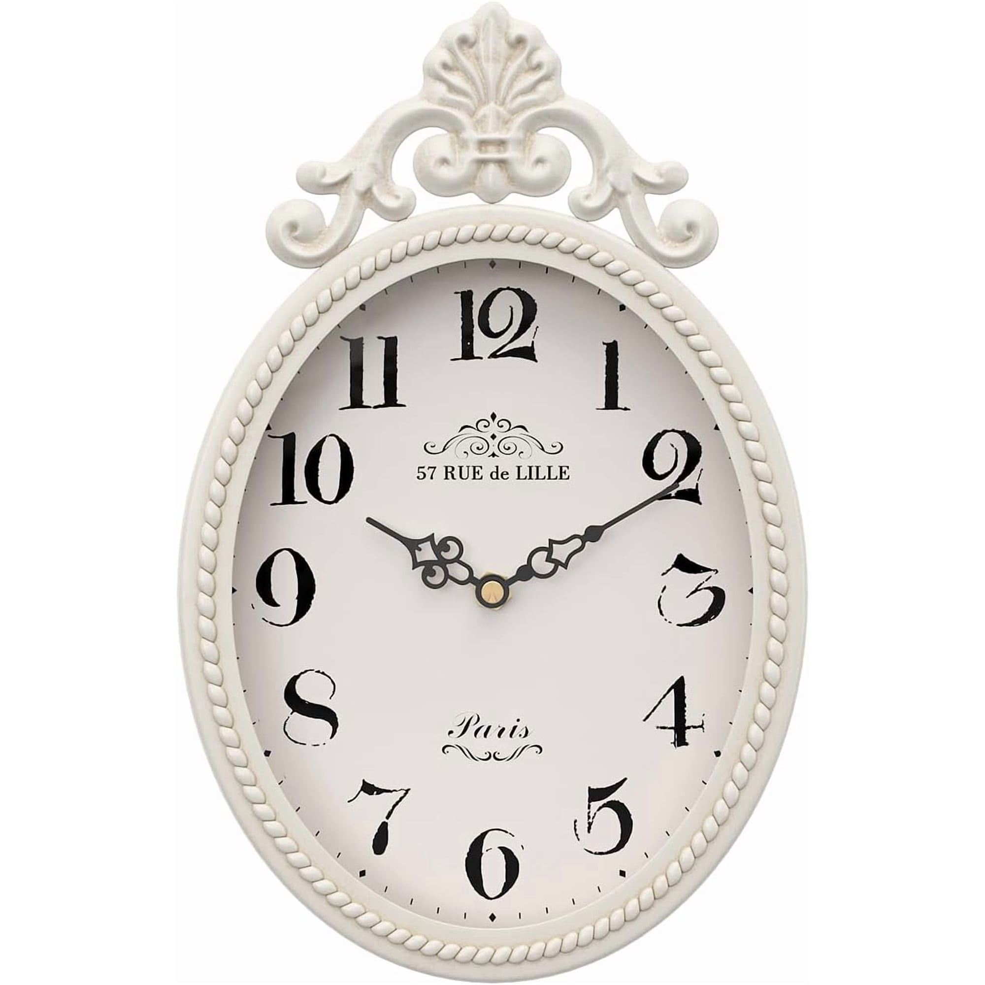 Small French Retro Decor Wall Clock, Ivory White Vintage Oval Style