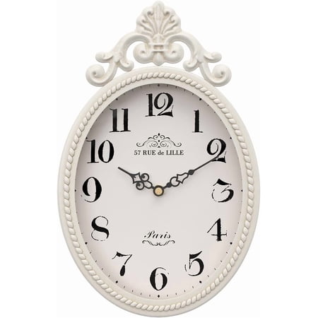 Small French Retro Decorative Wall Clock, Ivory White Vintage Oval Style,Silent Battery Operated Boho Decor Wall Clocks for Farmhouse,Kitchen,Bedroom,Bathroom(10.4 H x 6.7 W)