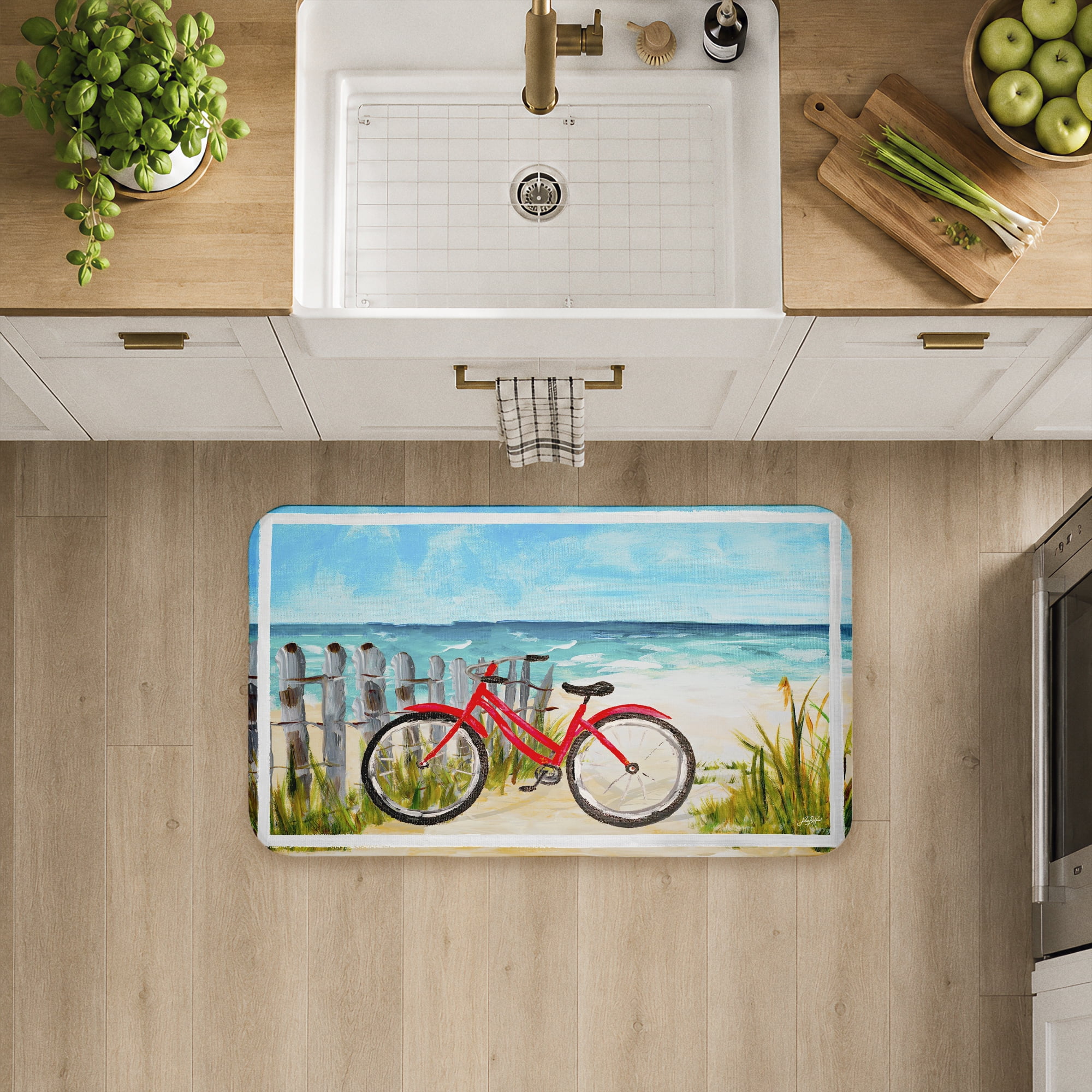 Stupell Industries Coastal Rides on Bicycle Printed Anti-Fatigue Floor Mat, design by Julie DeRice