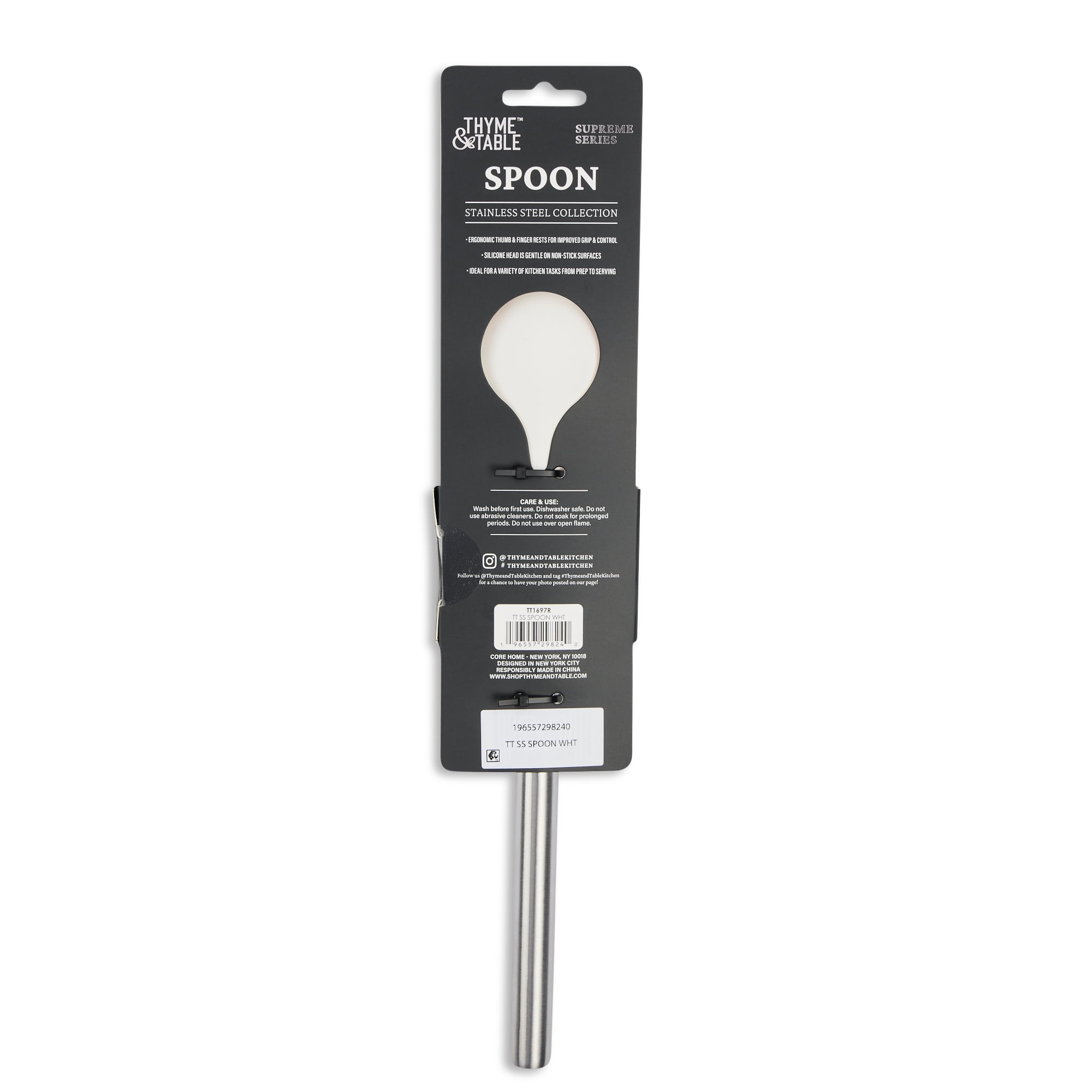 Thyme & Table Supreme Series Spoon, White Silicone Head with Stainless Steel Handle