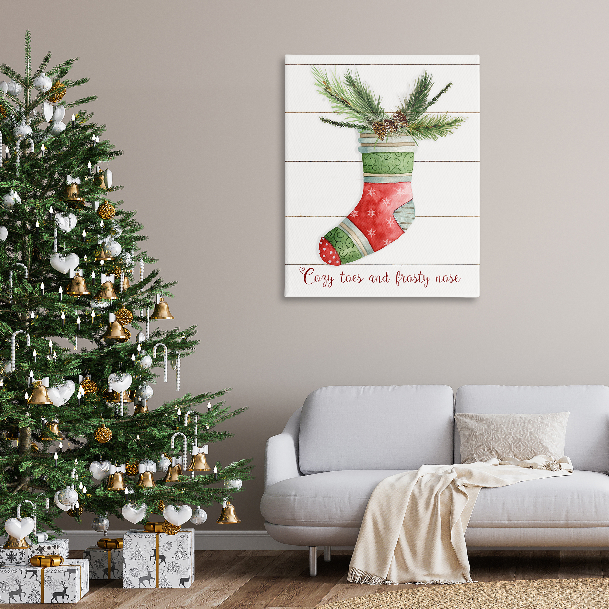 Stupell Industries Cozy Toes & Frosty Nose Holiday Painting Gallery Wrapped Canvas Art Prints Wall Art, 36 x 48