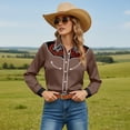 thumbnail image 4 of Western Shirts for Women Cowgirl Cowboy Button Down Tops Floral Print Long Sleeve Snap Outfits Spring Fall Brown M, 4 of 5
