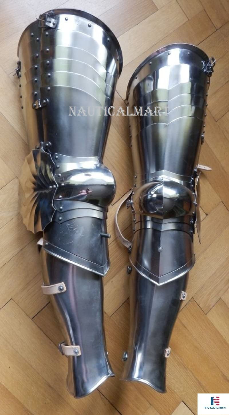 Essential Steel Plate Greaves Set Leg & Shin Armor Medieval Knight 18G 