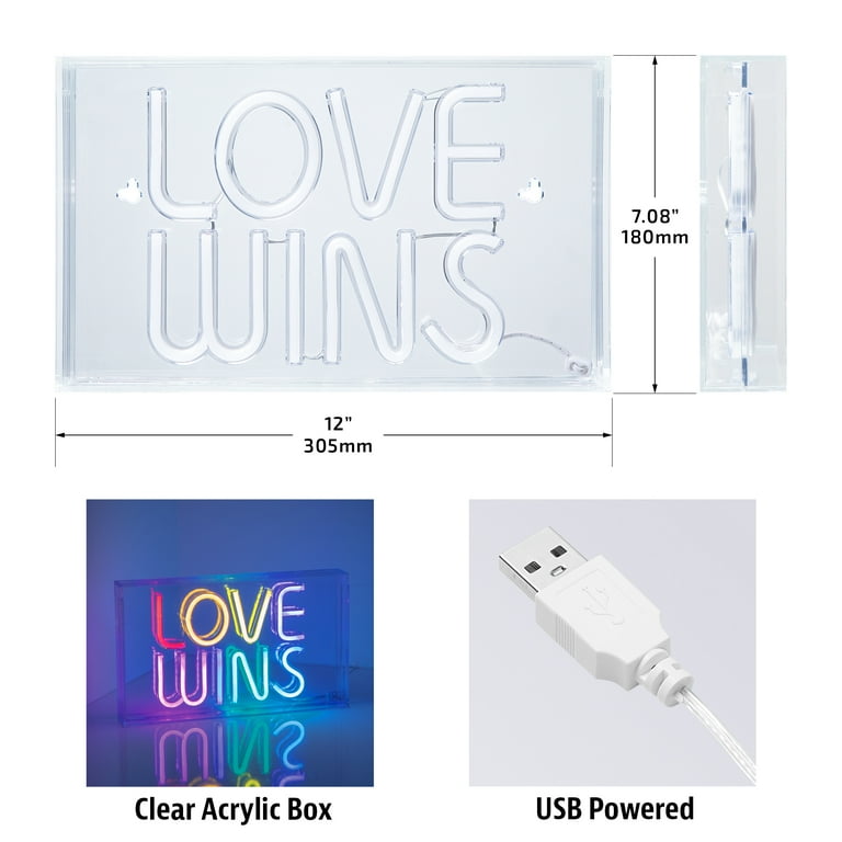 BrightSide Love Wins 12x7 Multicolor LED Neon Light Box USB