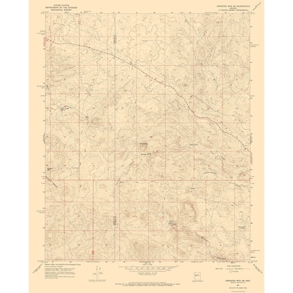 Topographical Map - North East Arrastra Mountains Arizona Quad - USGS 1967 - Vintage Wall Art