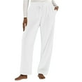 thumbnail image 5 of Lenpel Women's Fuzzy Fleece Pajama Pants Elastic High Waisted Drawstring Wide Leg Plush Lounge Pants Warm Cozy Pj Bottoms with Pockets(White,X-Large), 5 of 7