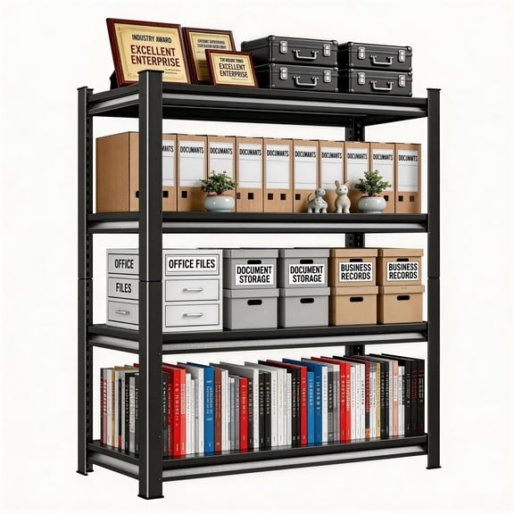 54"H Heavy Duty Steel Storage Shelves,4 Tier Adjustable Metal Shelving Unit, 3000lb Utility Rack for Garage Commercial Warehouse OFFICE, Black-14"D x 20"W x 54"H