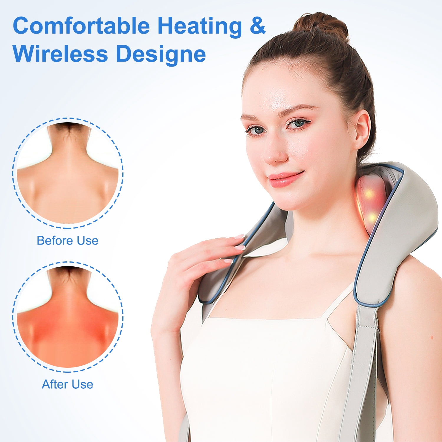 Cshidworld Back Shoulder and Neck Massager for Pain Relief Deep Tissue, Electric Massager with Heat, Neck, Back, Shoulder, Trapezius Muscle Relaxation Massage Pillow, Great Gift for Family