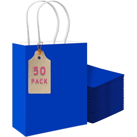 50-Packs Diamond Blue Paper Gift Bags with Handles Bulk 11"x8.3"x4.3" Medium Size Paper Bags Multiple Uses