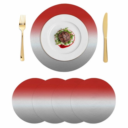 Red Gray Ombre Round Placemats Set of 4 Braided Polypropylene Place Mats Modern Gradient Abstract Art Washable Table Mats for Kitchen Dinner Holiday Wedding Party Coffee Table Decoration 13