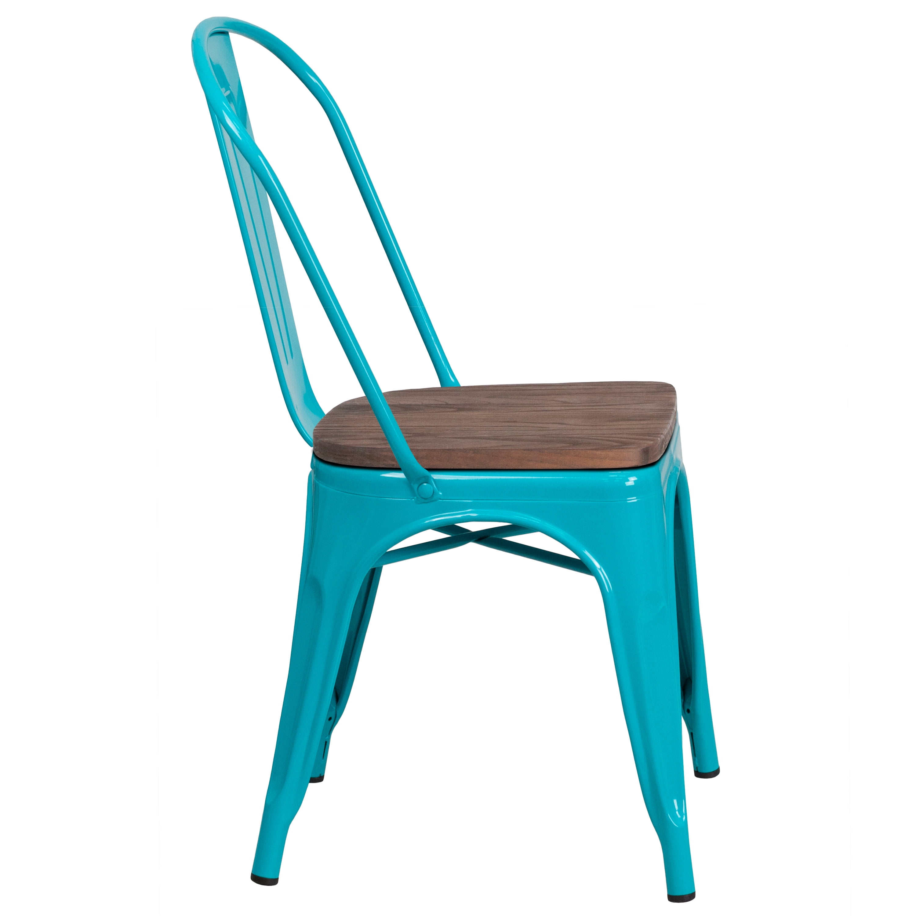 Flash Furniture Tenley Crystal Teal-Blue Metal Stackable Chair with Wood Seat