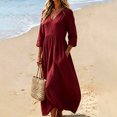 thumbnail image 2 of Womens 3/4 Sleeve Tunic Dress, Casual Loose Fit Pleated Long Gown, Elegant A-Line Work Office Beach Vacation Swing Dress, S-2XL, 2 of 5
