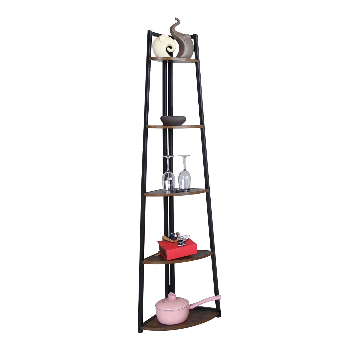 EXCITED WORK 65 inch Brown Tall Corner Bookcases,Bookshelves,Corner