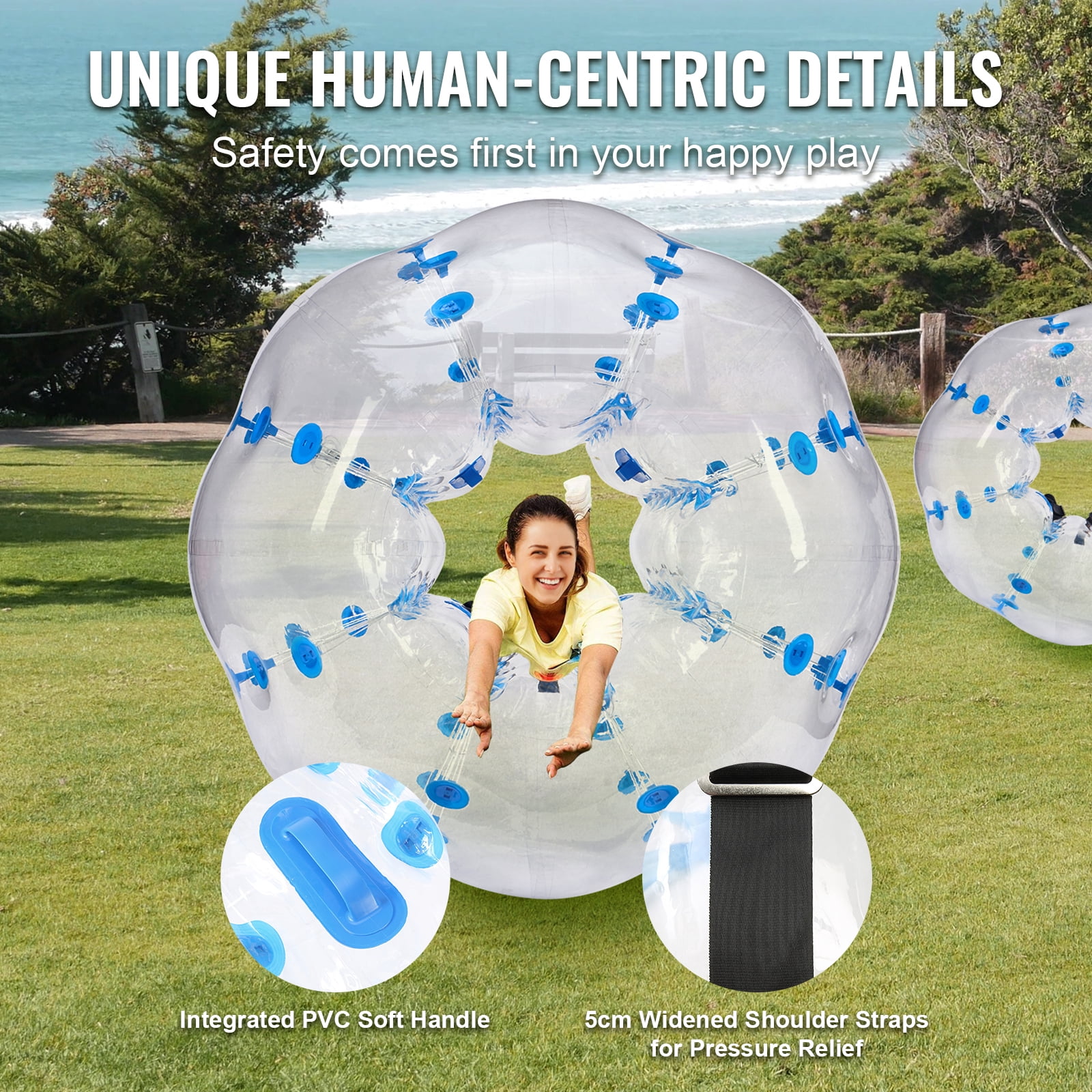 KFFKFF Inflatable Collision Ball, Single Pack, 5 Feet Diameter, Suitable for Teens & Adults, Durable 0.8mm PVC Material, Human-Sized Bubble for Outdoor Group Activities, Ideal for Backyard and Park