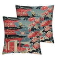 thumbnail image 2 of Acheng  Pink Pagoda and Flower Asian Style Farmhouse Pillow Covers Chinoiserie Charcoal Coral Pagoda Lumbar Cushion Cover White Asian Scenic Chinoiserie Pillowcases with Zipper,Set of 2 White, 2 of 6