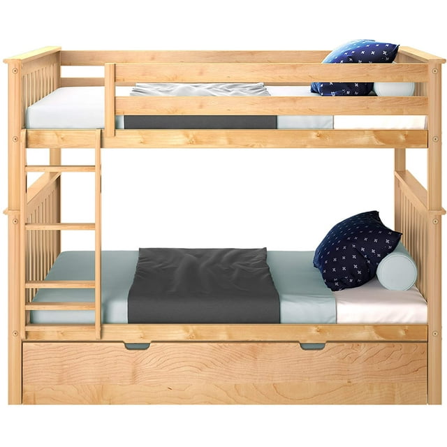 BEDSMART Lits Superposés Simple sur Simple en Bois Massif avec Tiroir-Lit / Naturel
