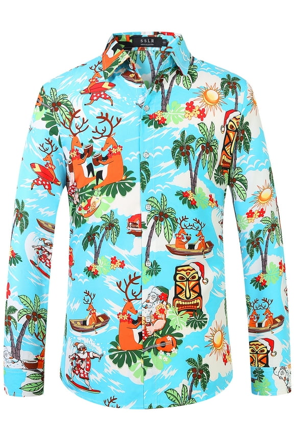 Mens Christmas Shirts Santa Claus Party Ugly Button Down Long Sleeve Shirts