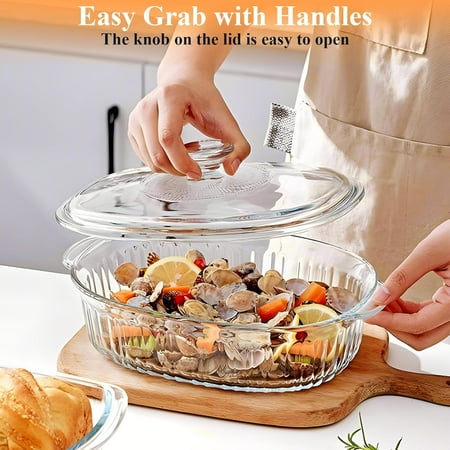 2.8 L Oval Glass Casserole Dish with Lid for Oven, Microwave, Dishwasher