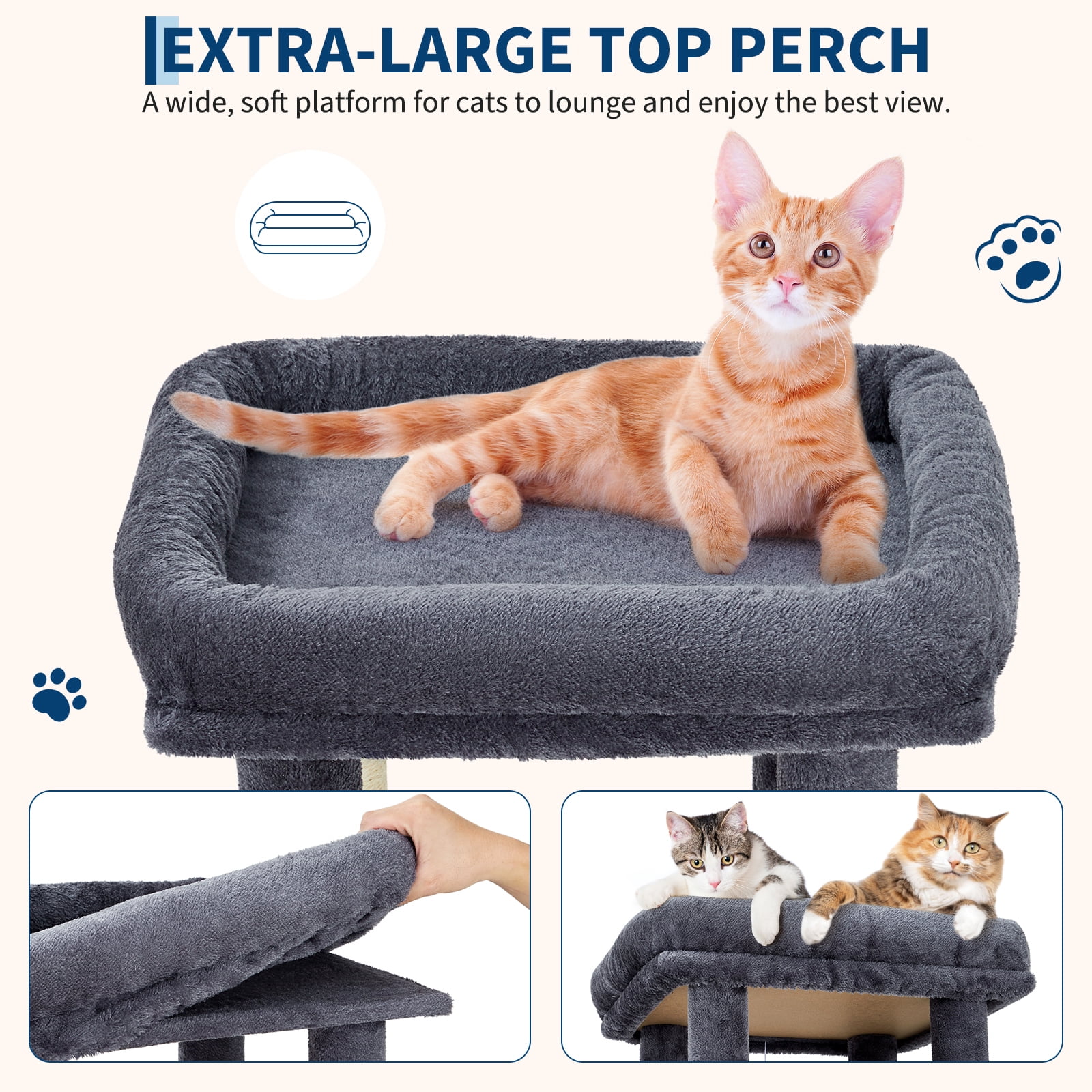 Babevy 61" Maine Coon Cat Tree, Heavy-Duty Tower with Extra-Large Perch, 2 Condos & 7 Sisal Scratching Posts for Large Indoor Cats