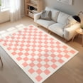 thumbnail image 4 of Area Rugs for Bedroom Living Room, 5' x 6.6' Ft Checkered Rug Retro Checkerboard Moroccan Rug Lightweight Outdoor Washable Carpet Rustic Decor for Living Room Bedroom Kitchen Patio(Pink/White), 4 of 9