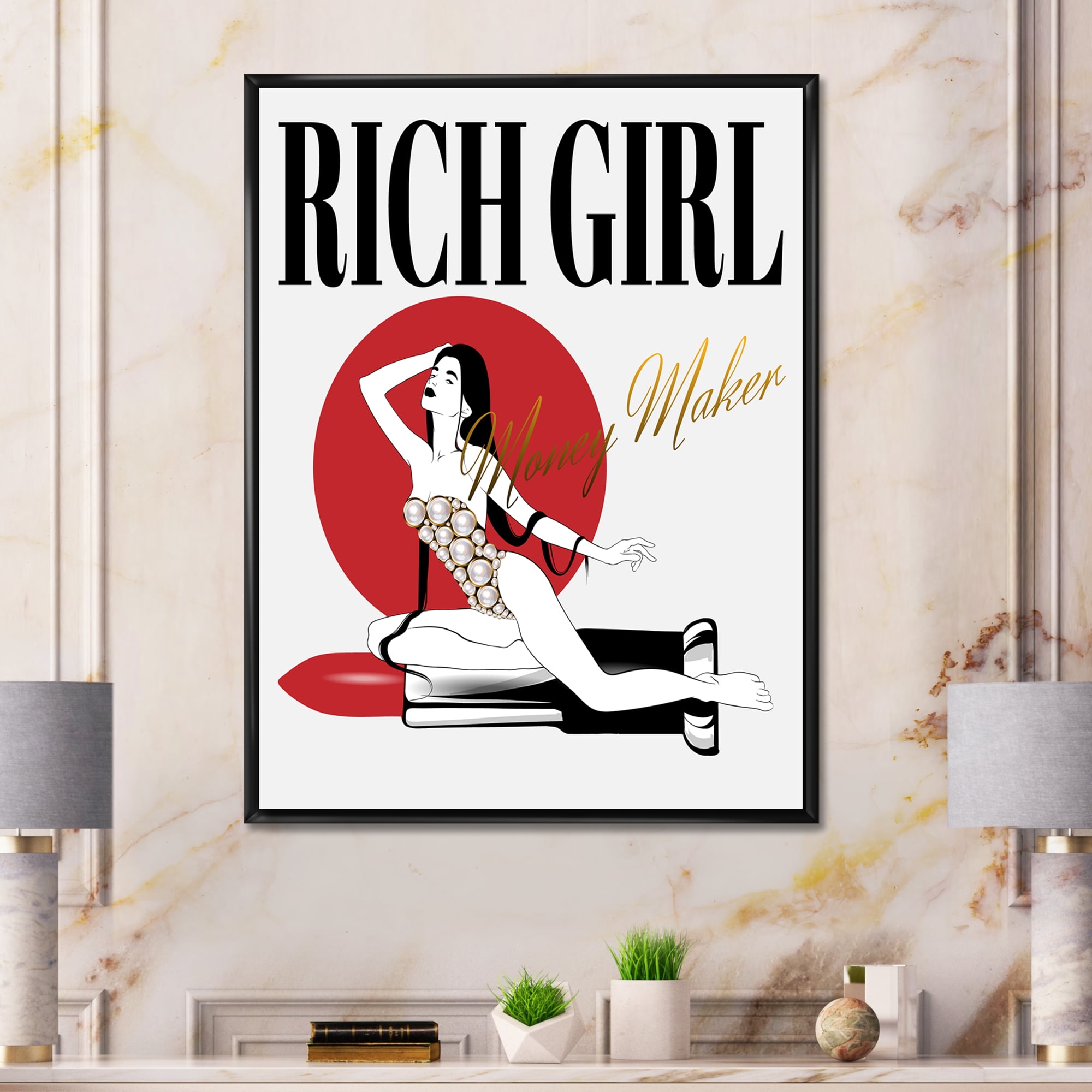 Designart 'Woman In Swimsuit With Pomade' Vintage Framed Canvas Wall Art Print