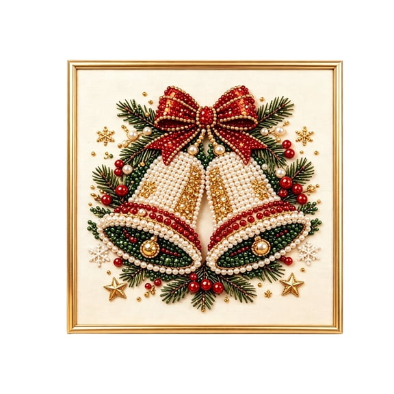 Framed 5D Diamond Art Christmas Pearl Craft Kit Pearlescent Rhinestone Mosaic Picture with Frame for Festive Holiday Wall Hanging Decor Style R