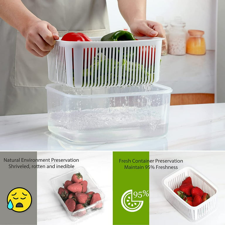 Fruit Storage Containers For Fridge Organizer Vegetable Fresh Food Keeper  Produce Saver Refrigerator Reusable 4 Pack Box Multi-Size Large Capacity