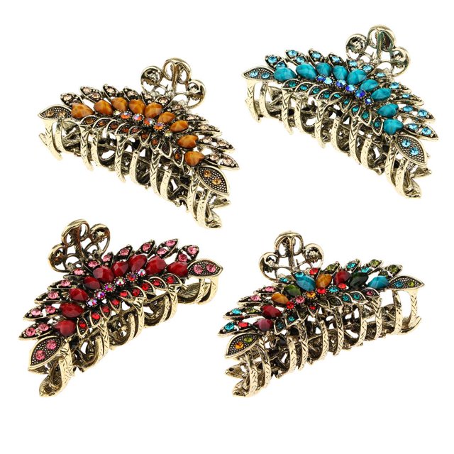 Pinza de cabellero de metal antideslizante para mujer de 4 piezas, de cristal grandes para cabello grueso