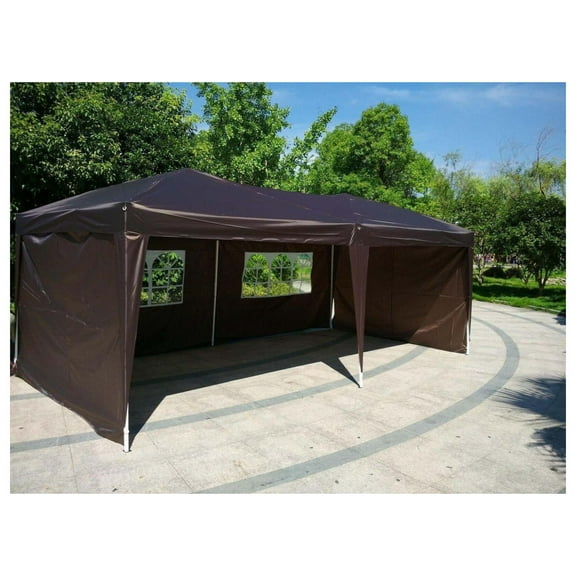 Wqmh 10' x 20' Pop Up Canopy Tent with 4 Sidewalls, Heavy Duty Tents for Parties, Outdoor Instant Gazebo with Carrying Bag for Garden, Patio,Coffee