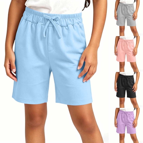 AHTJRT Stretch Cotton Bermuda Shorts for Boys Girls Drawstring Waisted Comfort Loose Fit Summer Athletic Running Yoga Shorts with Pockets Purple 7-8 Years