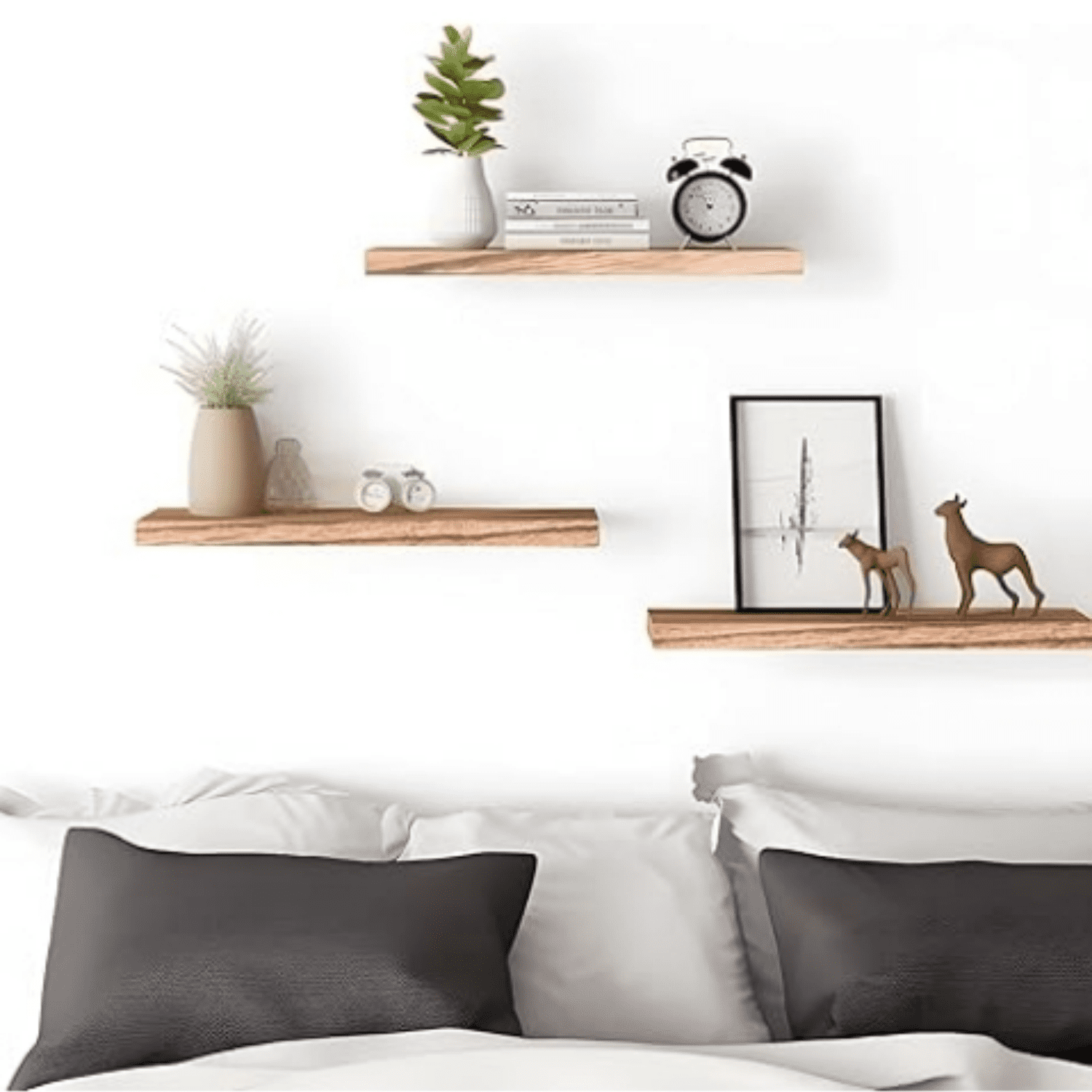 Wood Floating Shelves for Wall, Wooden Wall Shelves for Bedroom, Set of 6 Light Brown 17 Inch