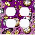 thumbnail image 2 of Metal Light Switch Wall Plate Outlet Cover (Spaceship UFO Astronaut Rocket Outerspace Star Pink - Double Duplex), 2 of 2