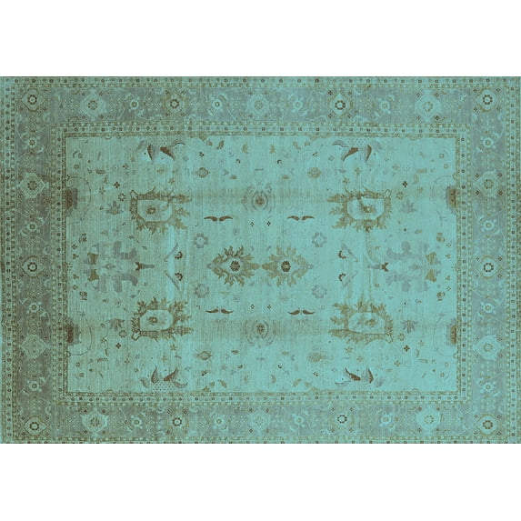 Ahgly Company Indoor Rectangle Oriental Light Blue Industrial Area Rugs, 7' x 10'