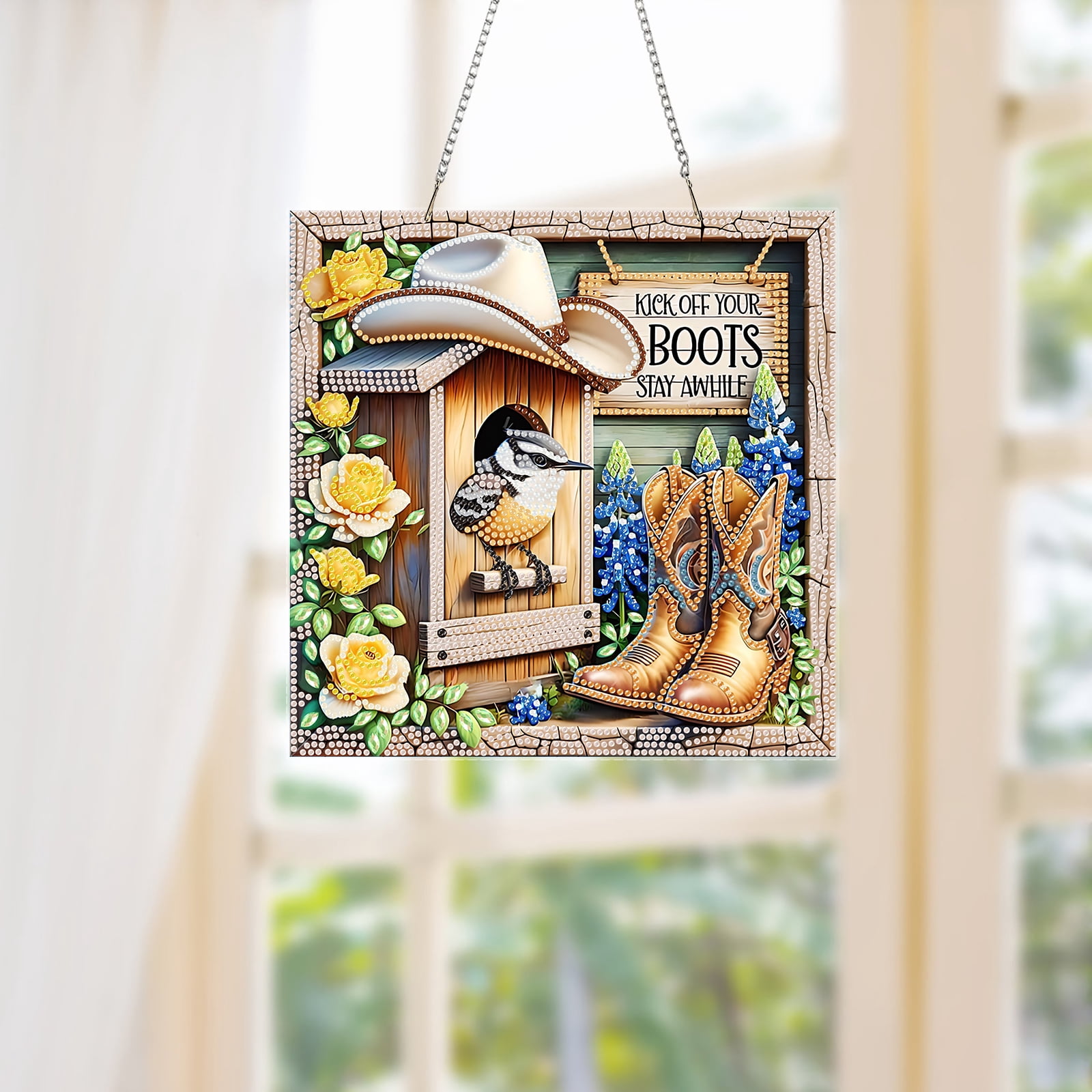 FLOPESN DIY Diamond Art Painting Creative,9.84*9.84in Bird's Nest Boots Design, Acrylic Material Irregular Shape Home Decoration Pendant