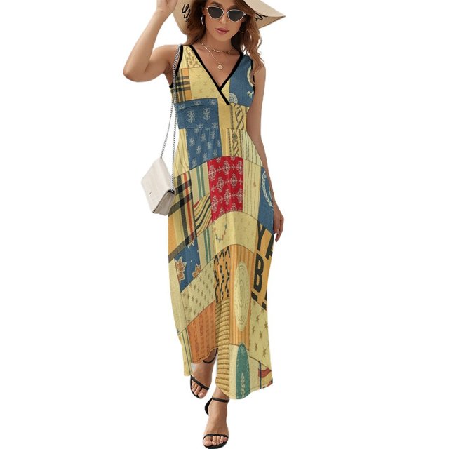 Vestido Largo Sin Mangas Para Mujer, Geometric Printing Traje Informal Para Cumpleaños, Verano
