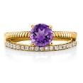 thumbnail image 2 of Gem Stone King 18K Yellow Gold Plated Silver Purple Amethyst Engagement Engagement Ring for Women (1.19 Cttw, Gemstone February Birthstone, Round 6MM, Size 9), 2 of 3