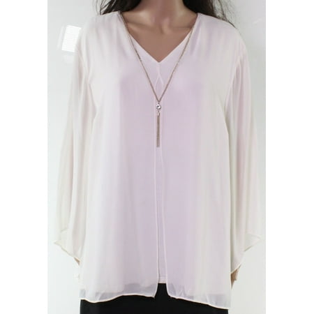 JM Collection Women's Blouse V Neck Necklace White Size XL