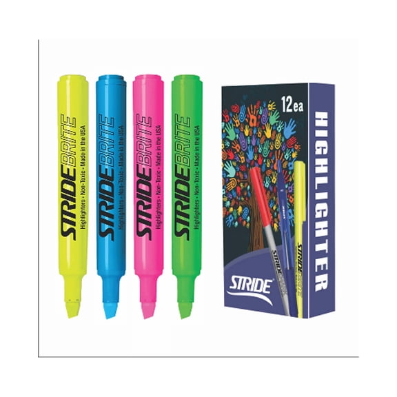 Stride 42012brite Tank Highlighter, Assorted Ink Colors, Chisel Tip, Assorted Barrel Colors, 12/pack