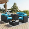thumbnail image 2 of LayinSun 8 Piece Patio Furniture Set with 44" Propane Gas Fire Pit Table, Outdoor Sectional Conversation Set Wicker Rattan Sofa Set with Coffee Table, 2 of 7
