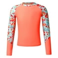 thumbnail image 2 of inhzoy Kids Girls Long Sleeve Swim Top with UPF 50+ Floral Printed Swimming Shirt Rash Guard Beach Bathing Tops Orange 8, 2 of 6