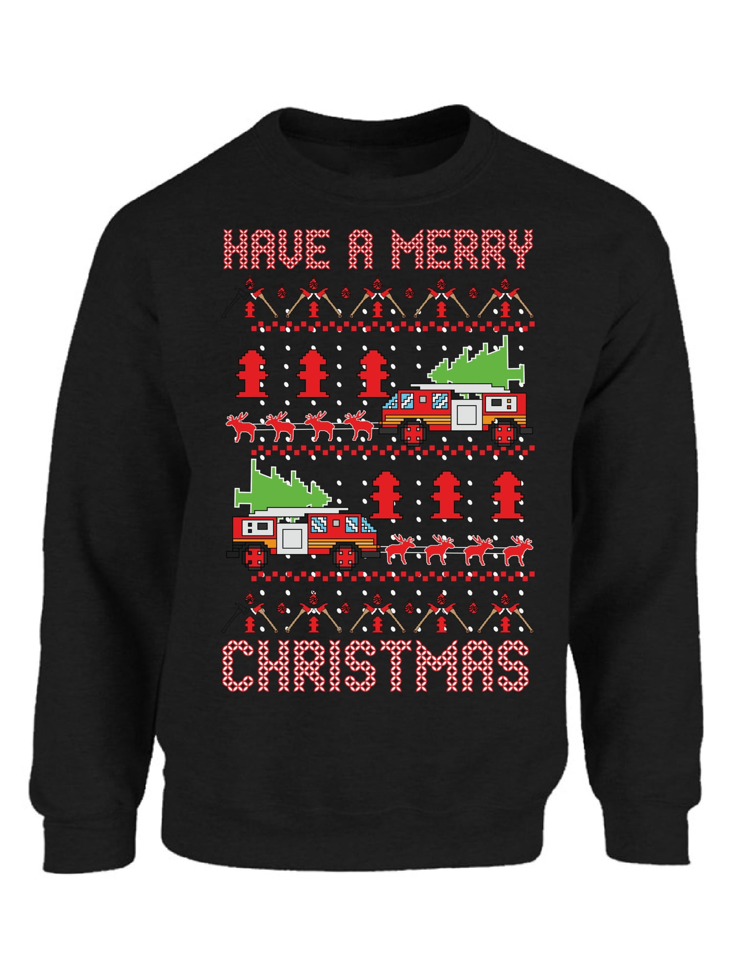 Firetrucks Firemen Ugly Christmas Sweater Toddler/Kids Sweatshirt Xmas Present 