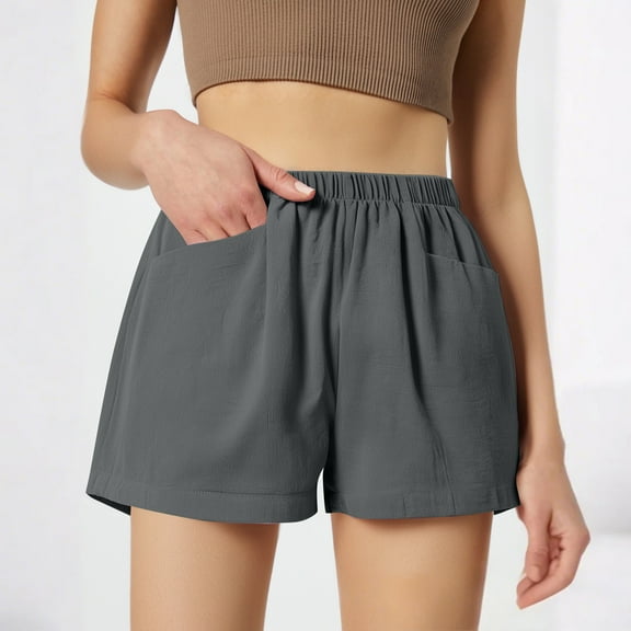 OHGOD Women's Shorts - High Waisted Lounge Shorts Women - Sweat Shorts for Woman - Women's Dresses - Loose Fit Cotton-Linen Casual Dress with Pockets for Relaxed Summer Vibes - Dark Gray - S