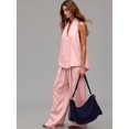 thumbnail image 5 of Women 2 Piece Outfits Halter V Neck Sleeveless Top and Wide Leg Pants Set with Pockets Pink XXXL, 5 of 6