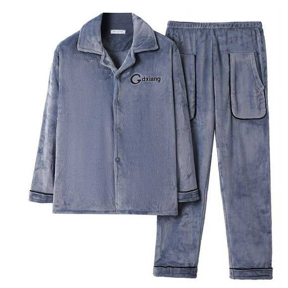 Pijama de hombre de lana coral de invierno de manga larga engrosado juvenil casual cálido franela traje de ropa de casa de talla grande