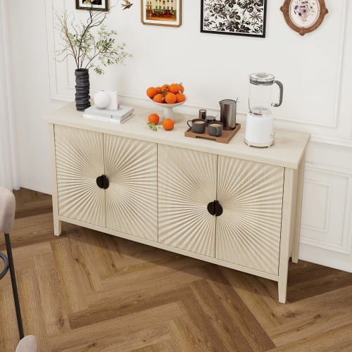 BSHTI 4 Door Sideboard ,Carved Sideboard Buffet Cabinet With Storage ,Modern Coffee Bar Cabinet With Adjustable Shelf For Living room,Diningroom,Kitchen
