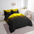 thumbnail image 2 of jejeloiu Gradient Geometric Print 7pcs Bedding Comforter Set For Boy,Yellow Black Ombre Art Queen Bedding Sets For Kids,Reversible, 2 of 7