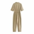 thumbnail image 5 of HAPIMO Women's Wide Leg Cotton Linen Jumpsuit Relaxed Solid Button Short Sleeve Lapel Trousers Fashion Casual Daily Yellow L, 5 of 8