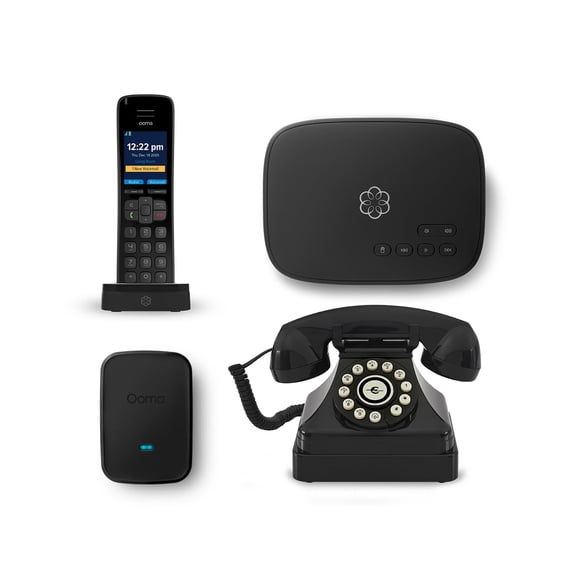 Paquete telefónico Ooma Telo Air 2 con teléfono retro de disco